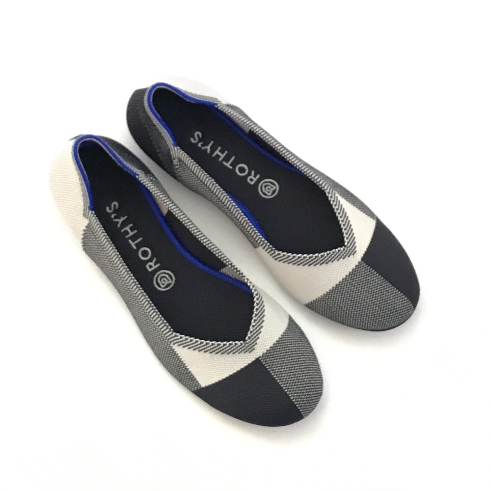 ROTHY’S The Flat Plaid Cap Toe Black and White Women’s Size 10